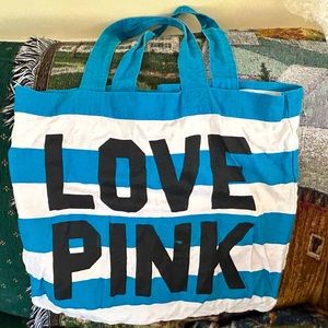 VS PINK large blue striped hobo tote bag